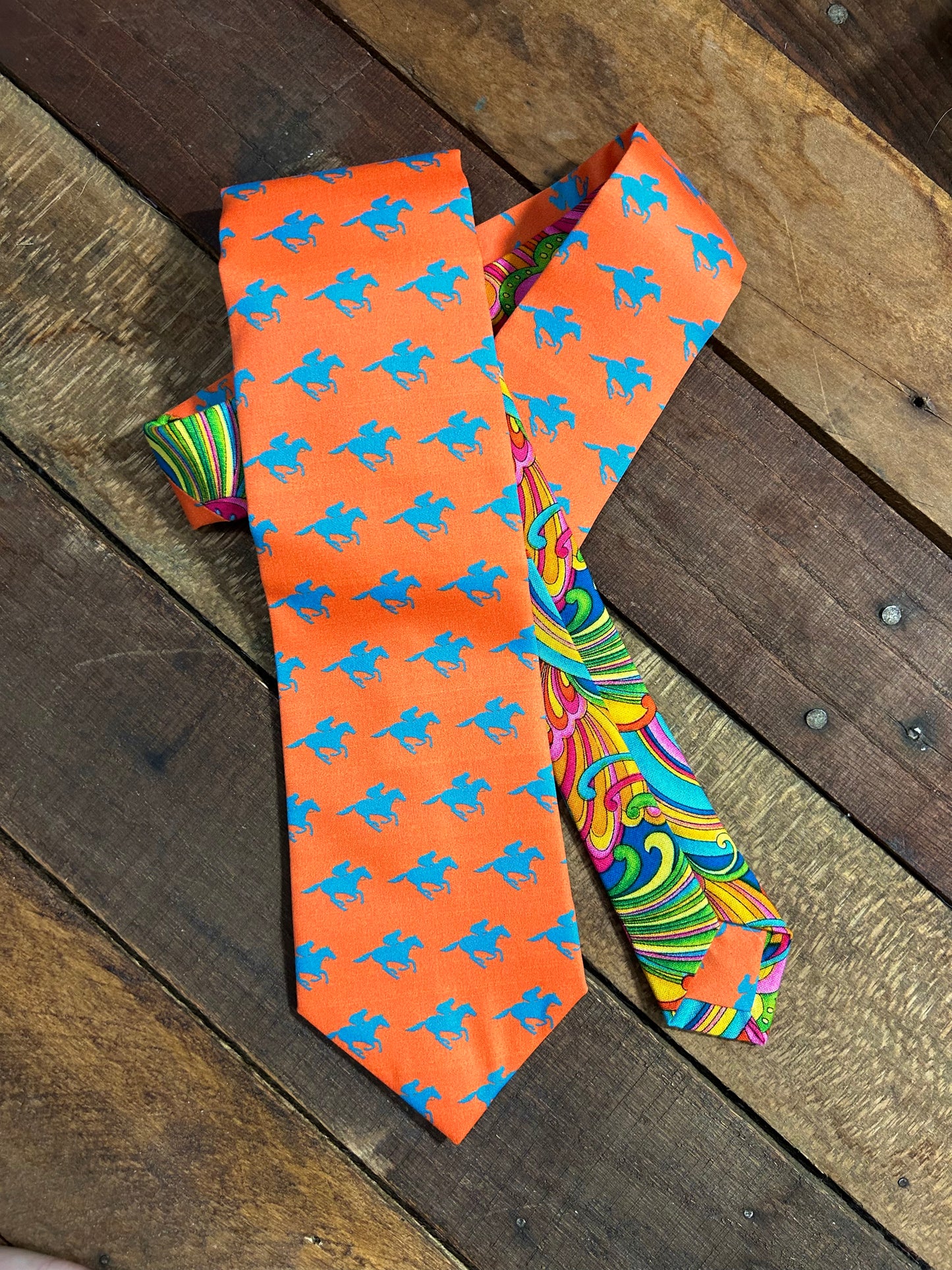 Orange and Teal Horse Necktie