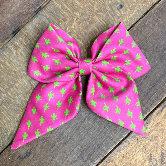 Hot Pink and Lime Derby Hair Bow