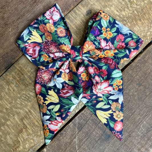 Navy Garden Floral Hair Bow