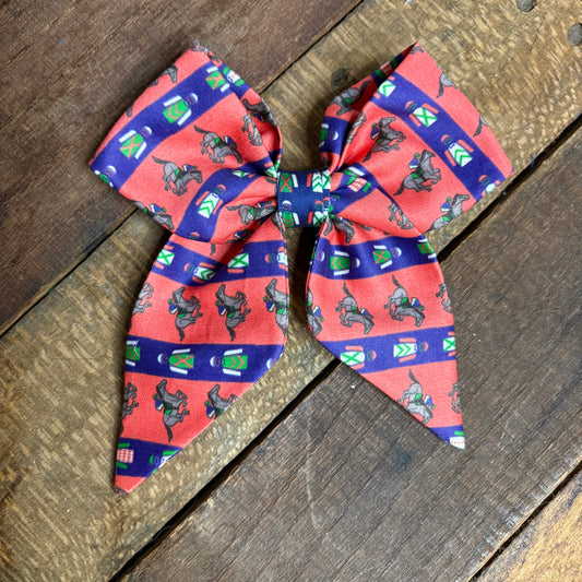 Coral and Navy Stripe Derby Hair Bow