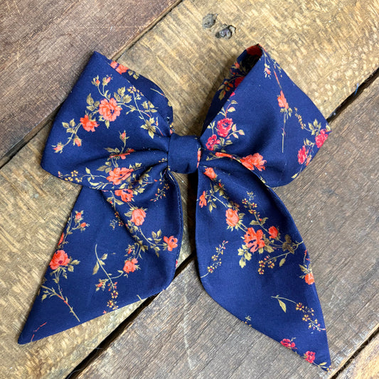 Navy Floral Hair Bow