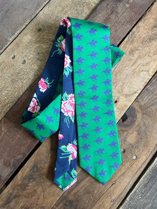 Emerald and Navy Horses Necktie